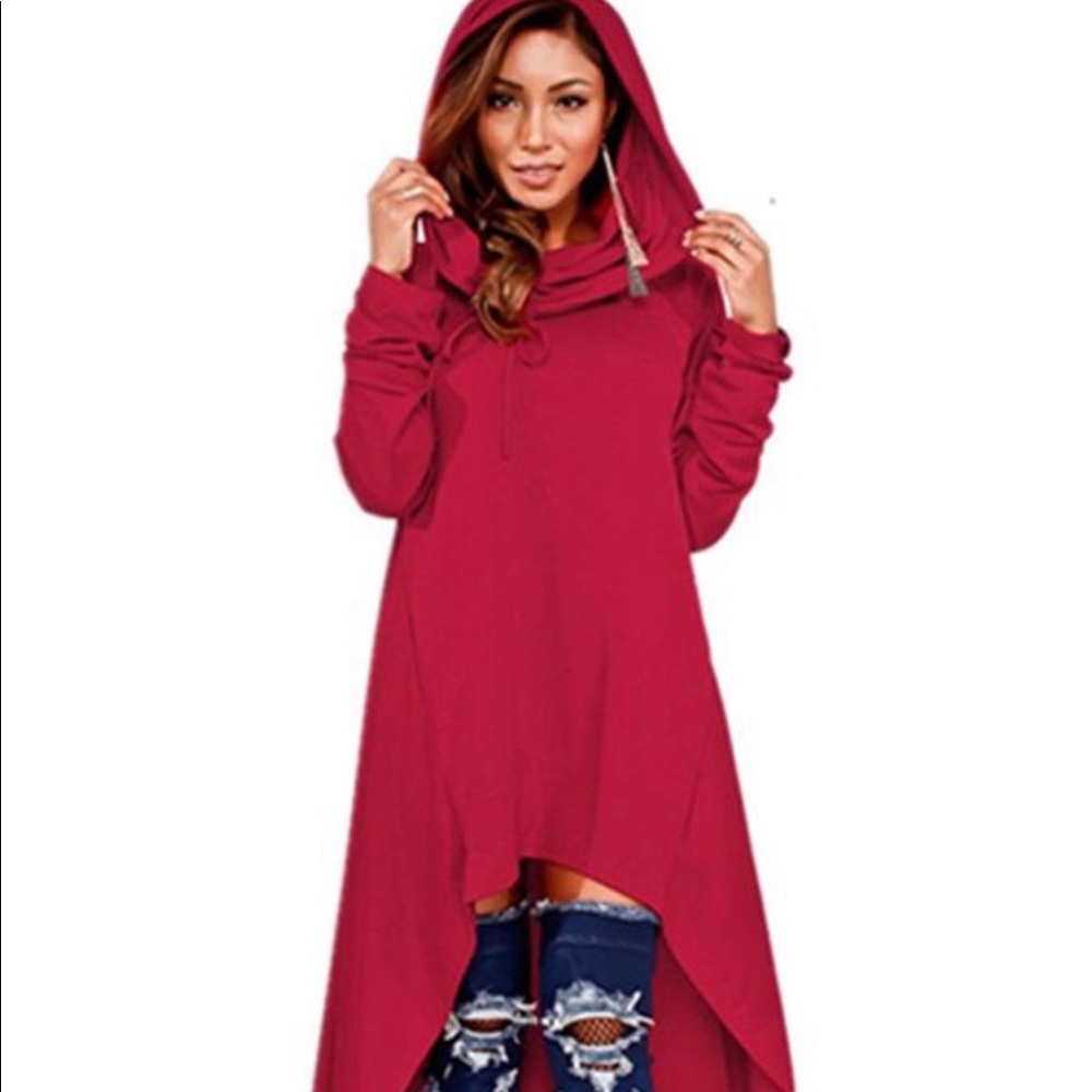 Asymmetrical Hem Hoodie Tunic Dress XL Lil Red